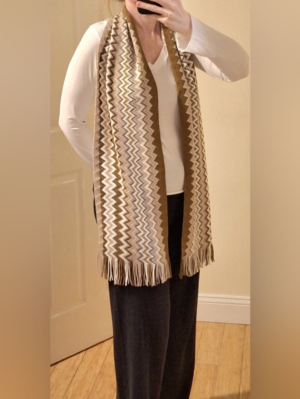 Brown, Tan, White Scarf